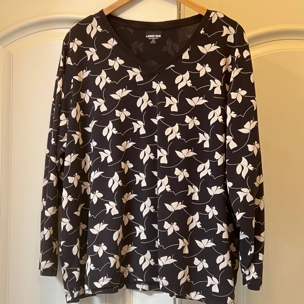 Land's End Black and White Graphic Relaxed Fit T-Shirt